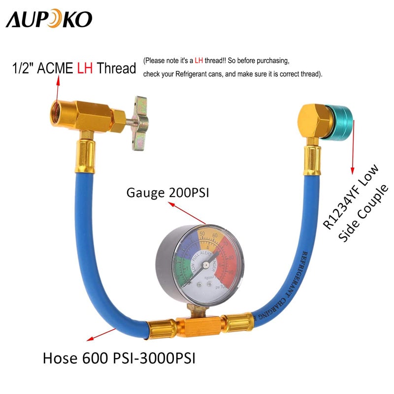 Aupoko R1234YF Refrigerant Charge Hose Kit, with 1/2â€™â€™ LH Self-Sealing Can Tap Opener, R1234YF Low Side Quick Coupler, for Air Condition Refrigerant System - Image 2